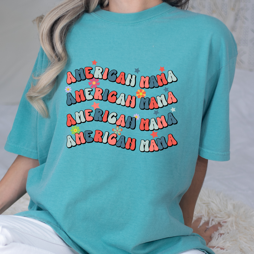 American Mama Wavy Font DTF Print