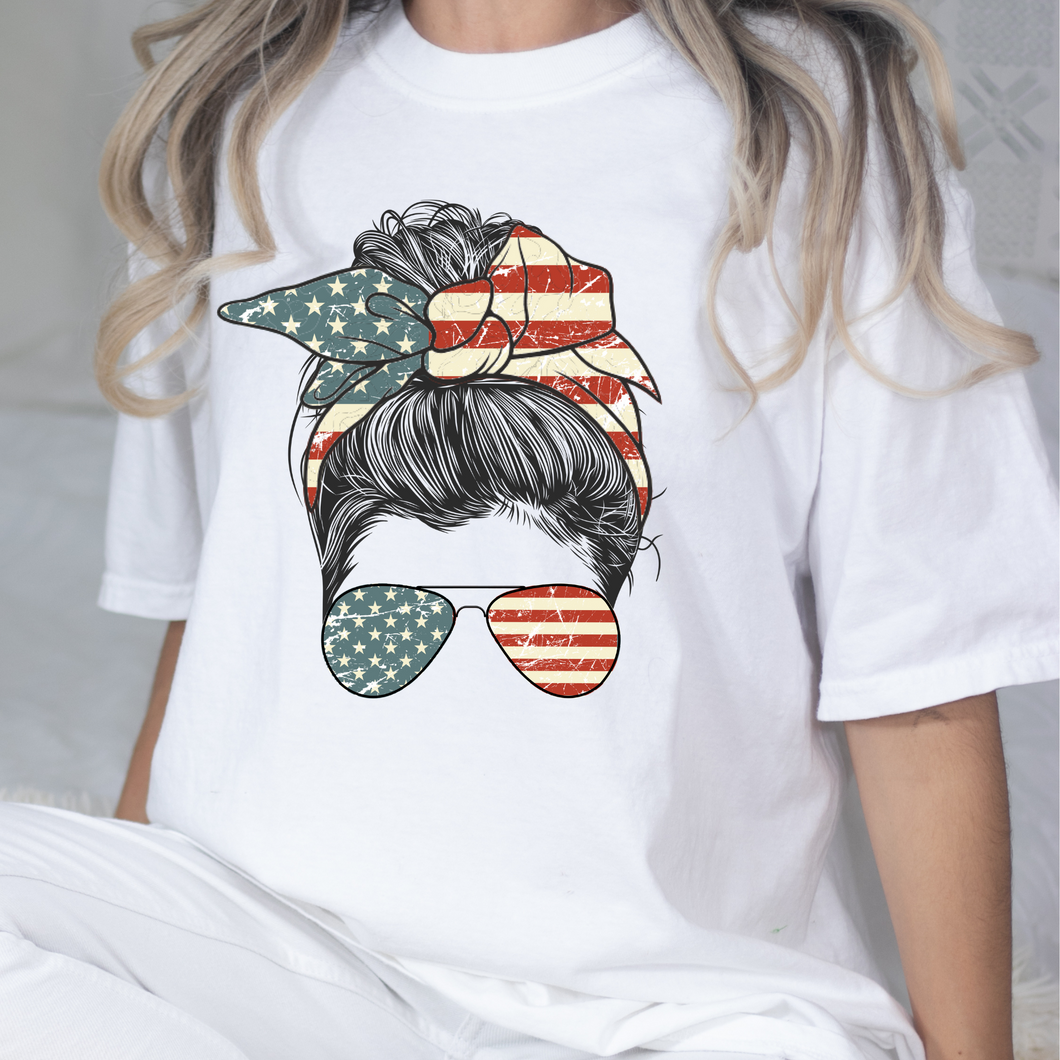 Messy Hair Patriotic DTF Print