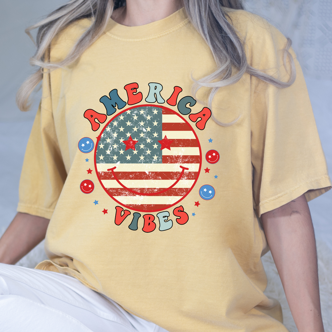 America Vibes Smiley DTF Print