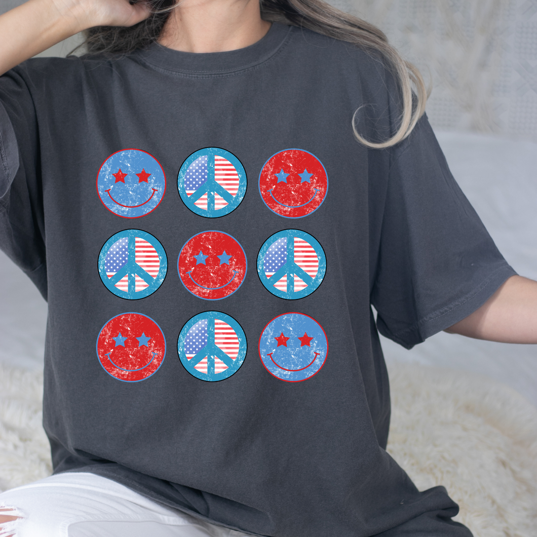 Patriotic Smiley & Peace Sign DTF Print