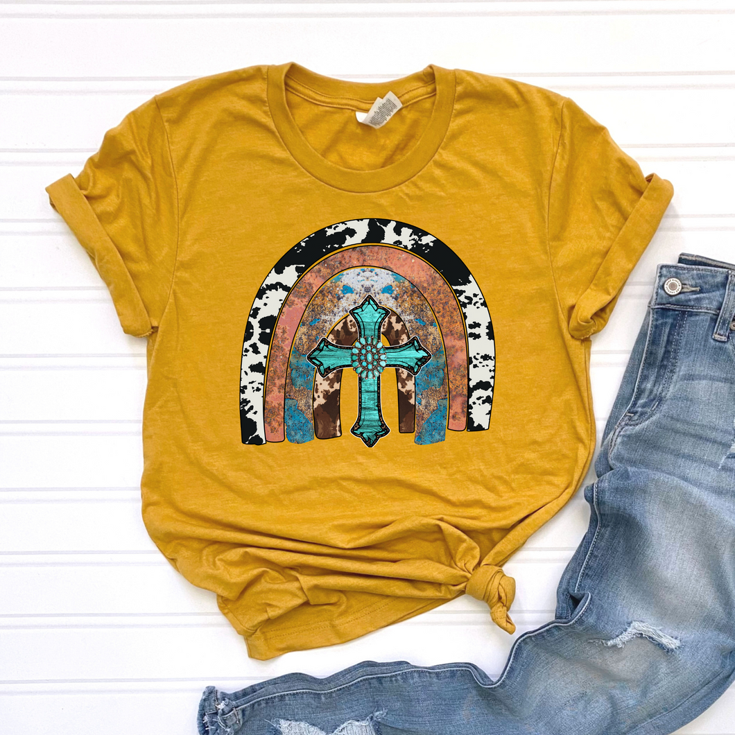 Turquoise Cross Rainbow DTF Print