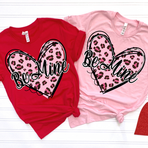 Be Mine Leopard Print Heart Pink DTF Print