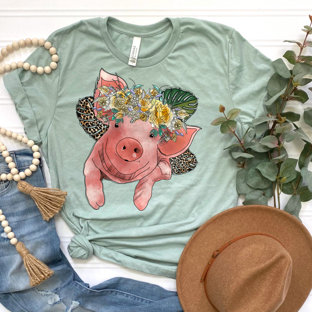 Flower Crown Pig DTF Print